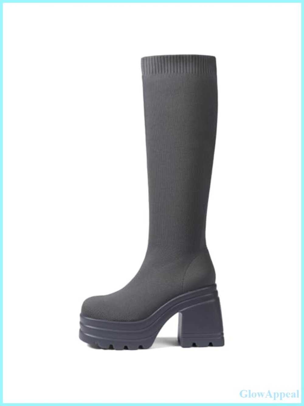 Knit Knee High Platform Boots Chunky Heel Tall Sock Boots